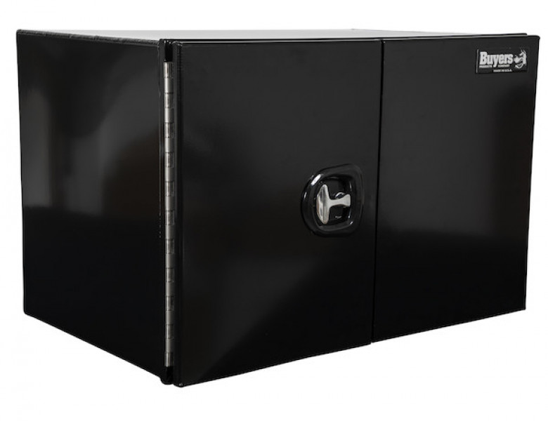 Image of 18x18x36 Inch Pro Series Black Smooth Aluminum Underbody Truck Box with Barn Door - Double Barn Door, 3-point Compression Latch from Buyers Products. Part number: 1705905