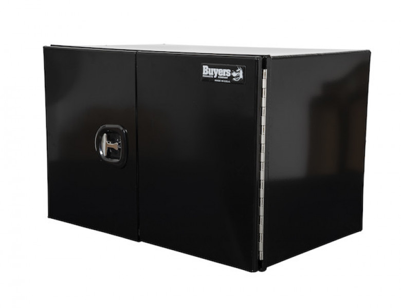 Image of 18x18x36 Inch Pro Series Black Smooth Aluminum Underbody Truck Box with Barn Door - Double Barn Door, 3-point Compression Latch from Buyers Products. Part number: 1705905