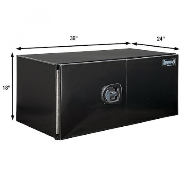 Image of 18x24x36 Inch Pro Series Black Smooth Aluminum Underbody Truck Box with Barn Door - Double Barn Door, 3-point Compression Latch from Buyers Products. Part number: 1705920