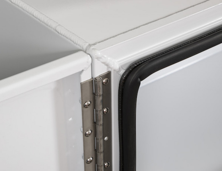 Image of 18x18x24 Inch Pro Series White Smooth Aluminum Underbody Truck Box - Single Barn Door, Compression Latch from Buyers Products. Part number: 1706900