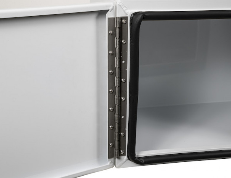 Image of 18x18x24 Inch Pro Series White Smooth Aluminum Underbody Truck Box - Single Barn Door, Compression Latch from Buyers Products. Part number: 1706900