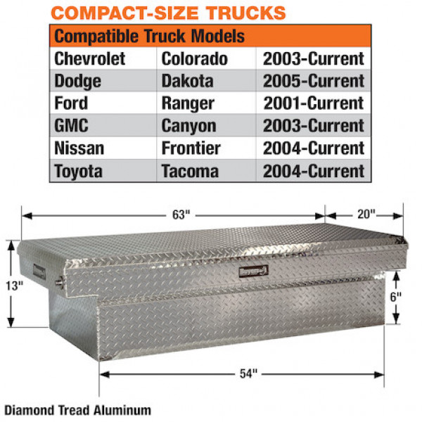 Image of 13x20x63 Inch Diamond Tread Aluminum Crossover Truck Tool Box from Buyers Products. Part number: 1709430