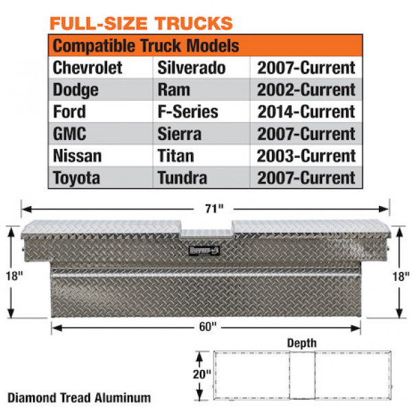 Image of 18x20x71 Inch Diamond Tread Aluminum Gull Wing Truck Box from Buyers Products. Part number: 1710410