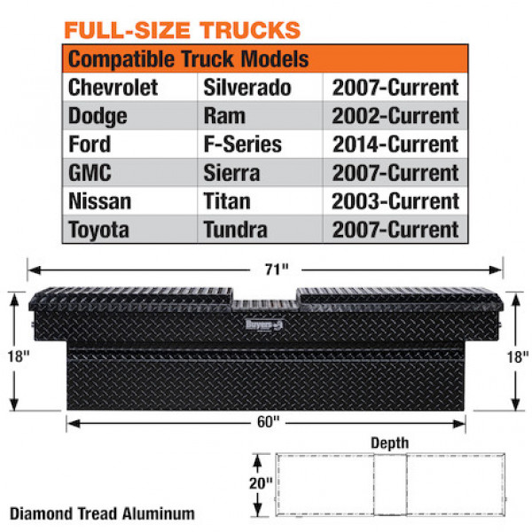 Image of 18x20x71 Inch Gloss Black Diamond Tread Aluminum Gull Wing Truck Box from Buyers Products. Part number: 1720410