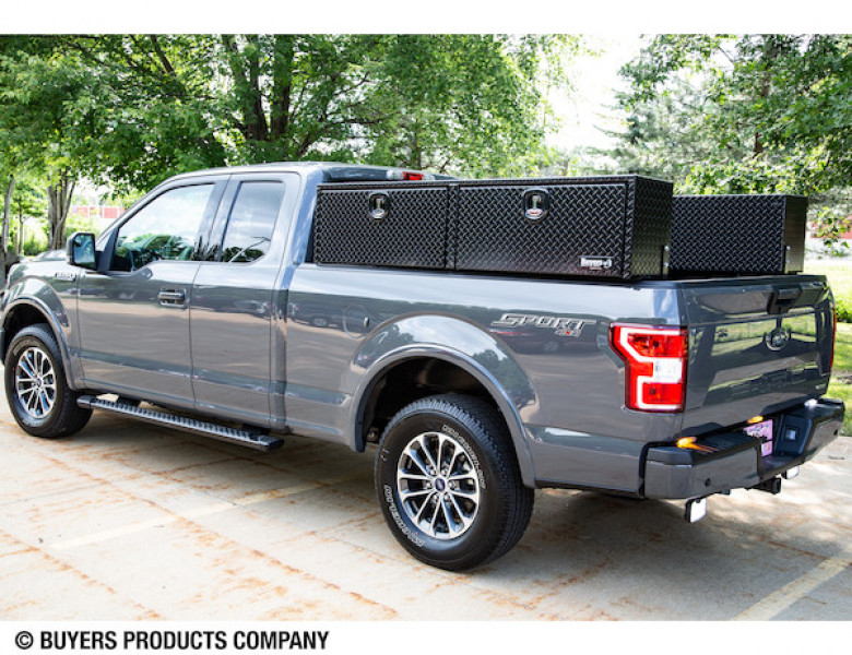 Image of 16x13x72 Inch Gloss Black Diamond Tread Aluminum Topsider Truck Box from Buyers Products. Part number: 1721551