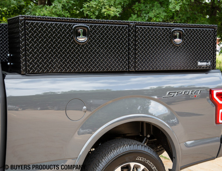 Image of 16x13x72 Inch Gloss Black Diamond Tread Aluminum Topsider Truck Box from Buyers Products. Part number: 1721551