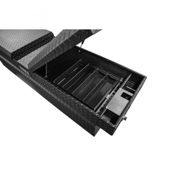 Image of 23x20x71 Inch Textured Matte Black Diamond Tread Aluminum Gull Wing Truck Box from Buyers Products. Part number: 1722413