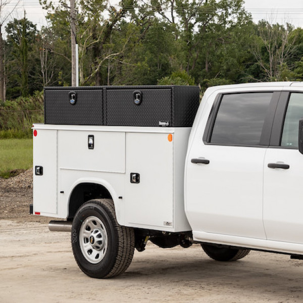 Image of 16x13x72 Textured Matte Black Diamond Tread Aluminum Topsider Truck Box from Buyers Products. Part number: 1722551