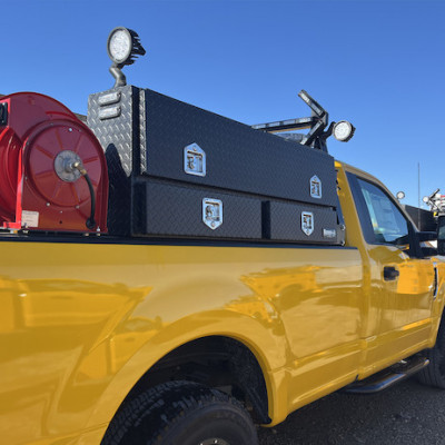 Image of 21x13x72 Inch Gloss Black Diamond Tread Aluminum Pick-Up Contractor With Lower Door from Buyers Products. Part number: 1725640