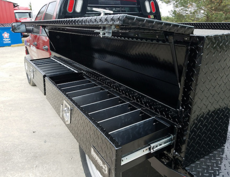 Image of 21x13x72 Inch Gloss Black Diamond Tread Aluminum Pick-Up Truck Contractor With Lower Drawers Topsider from Buyers Products. Part number: 1725641