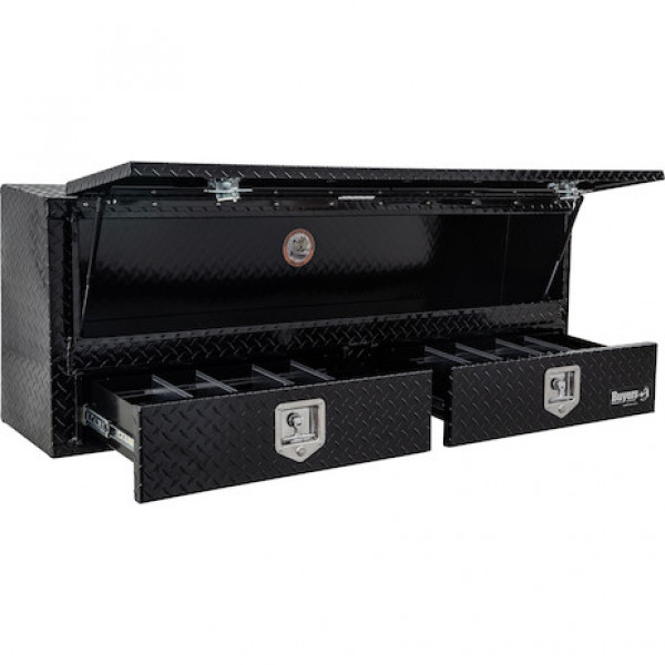 Image of 21x13x72 Inch Gloss Black Diamond Tread Aluminum Pick-Up Truck Contractor With Lower Drawers Topsider from Buyers Products. Part number: 1725641