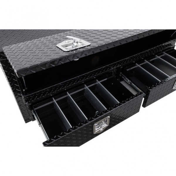 Image of 21x13x72 Inch Gloss Black Diamond Tread Aluminum Pick-Up Truck Contractor With Lower Drawers Topsider from Buyers Products. Part number: 1725641