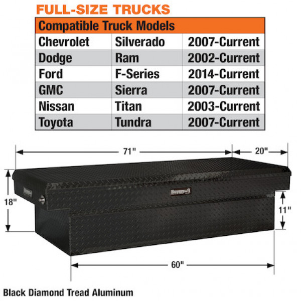 Image of 18x20x71 Inch Gloss Black Diamond Tread Aluminum Crossover Truck Tool Box from Buyers Products. Part number: 1729410