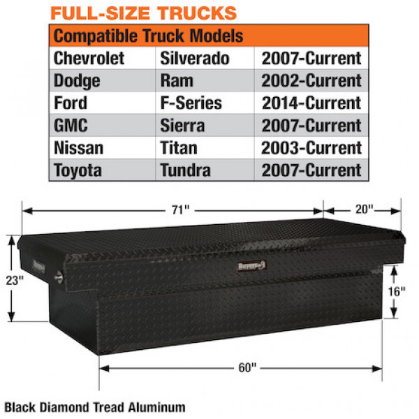 Image of 23x20x71 Inch Gloss Black Diamond Tread Aluminum Crossover Truck Box from Buyers Products. Part number: 1729415