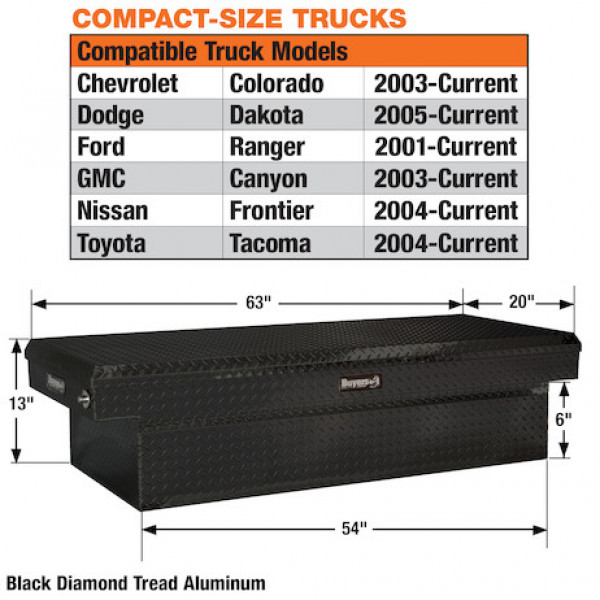 Image of 13x20x63 Inch Gloss Black Diamond Tread Aluminum Crossover Truck Tool Box from Buyers Products. Part number: 1729430