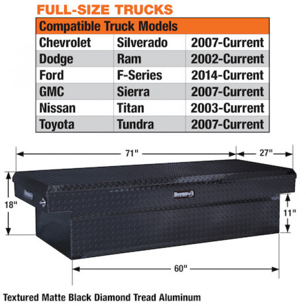 Image of 18x27x71 Inch Textured Matte Black Diamond Tread Aluminum Crossover Truck Box - Lower Half 11x27x60 from Buyers Products. Part number: 1739420