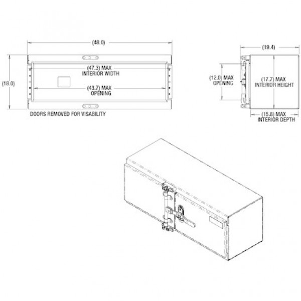 Image of 18x18x48 Inch Smooth Aluminum Underbody Truck Tool Box - Double Barn Door, Cam Lock Hardware from Buyers Products. Part number: 1762603