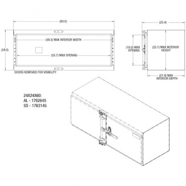 Image of 24x24x60 Inch Smooth Aluminum Underbody Truck Tool Box - Double Barn Door, Cam Lock Hardware from Buyers Products. Part number: 1762645