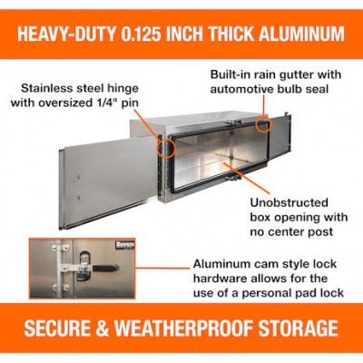 Image of 24x24x48 Inch Smooth Aluminum Barn Door Underbody Truck Tool Box Series with Stainless Steel Doors - Double Barn Door, Cam Lock Hardware from Buyers Products. Part number: 1763142