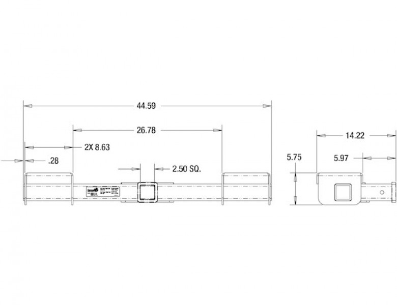 Image of 44 Inch Service Body Hitch Receiver with Long 2-1/2 Inch Receiver Tube from Buyers Products. Part number: 1801059