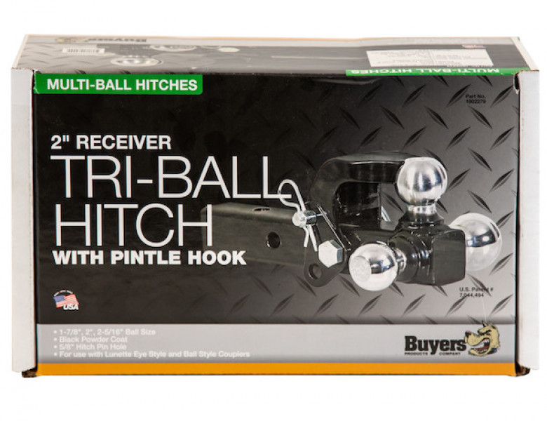 Image of Tri-Ball Hitch Solid Shank With Pintle Hook And Chrome Balls from Buyers Products. Part number: 1802279