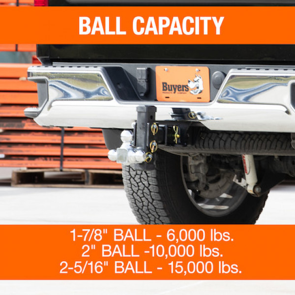 Image of Adjustable Tri-Ball Hitch with Rotating Towing Balls for 2-1/2 Inch Hitch Receivers from Buyers Products. Part number: 1802500