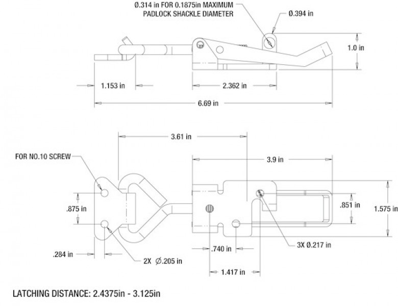 Image of 6" Heavy Duty Stainless Steel Adjustable-Grip Draw Latch from Buyers Products. Part number: 3049352