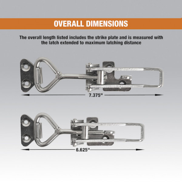 Image of 6" Heavy Duty Stainless Steel Adjustable-Grip Draw Latch from Buyers Products. Part number: 3049352