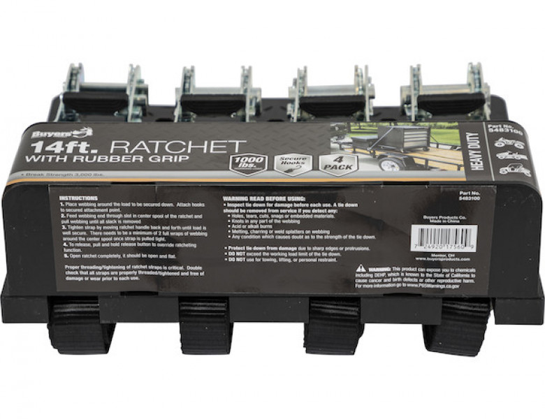 Image of 14 Foot Heavy Duty Ratchet Tie Down - 4 Pack from Buyers Products. Part number: 5483100