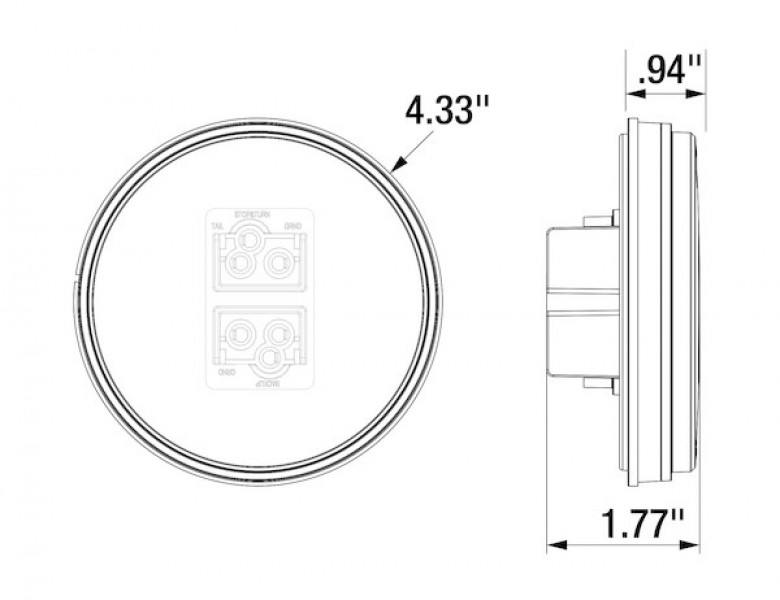 Image of 4 Inch Round Combination Stop/Turn/Tail & Backup Light (Light Only, Sold in Multiples of 10) from Buyers Products. Part number: 5624130