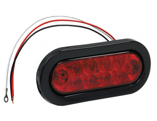 Image of 6 Inch Red Oval Stop/Turn/Tail Light with 10 LEDs Kit (PL-3 Connection, Includes Grommet and Plug) from Buyers Products. Part number: 5626510