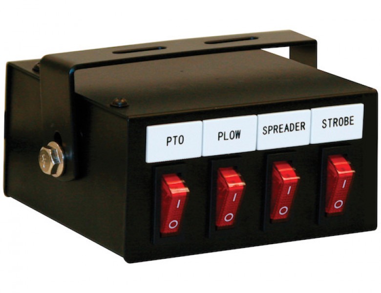 Image of 4 Function Backlit Pre-Wired Switch Box Fused With Relay And Circuit Breaker from Buyers Products. Part number: 6391104