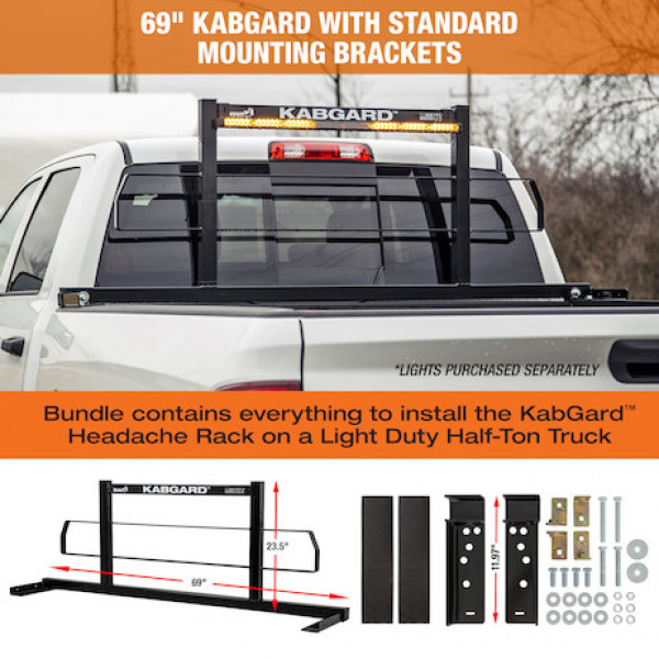 Image of 69 Inch Kabgardeavy-Duty Steel Pickup Truck Headache Rack Bundle with Standard Mounting Brackets from Buyers Products. Part number: 85104