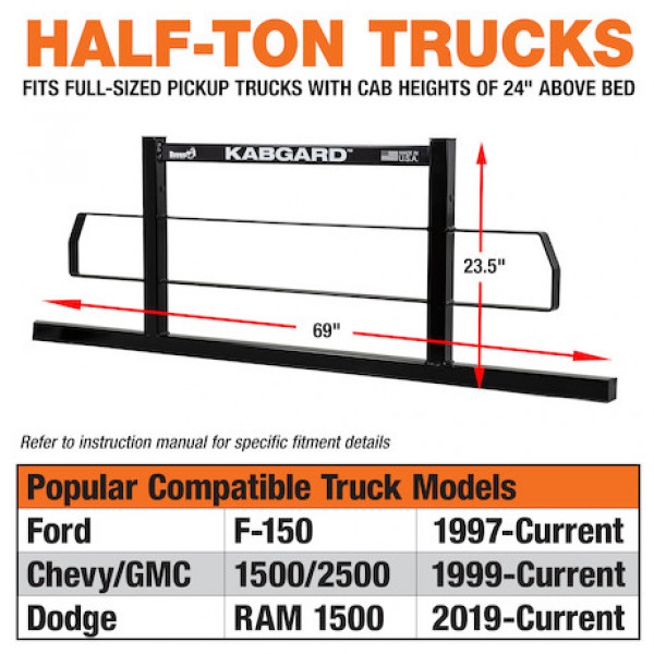 Image of 69 Inch Kabgardeavy-Duty Steel Pickup Truck Headache Rack Bundle with Standard Mounting Brackets from Buyers Products. Part number: 85104