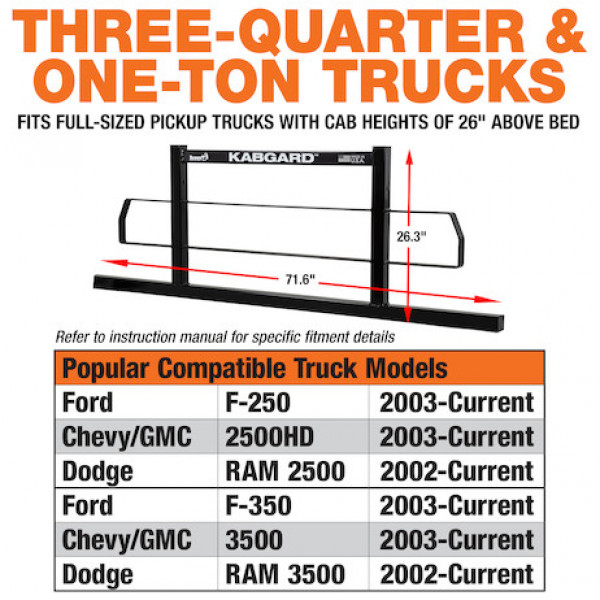 Image of 71 Inch Kabgardeavy-Duty Steel Pickup Truck Headache Rack Bundle with Standard Mounting Brackets from Buyers Products. Part number: 85204