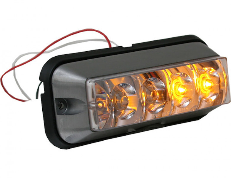 Image of Raised 5 Inch Amber/Clear LED Strobe Light with 19 Flash Patterns from Buyers Products. Part number: 8891105