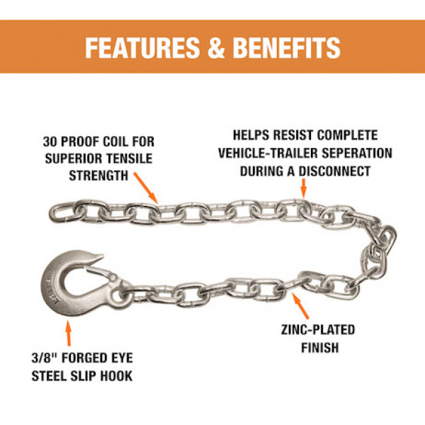 Image of 3/8x22 Inch Class 4 Trailer Safety Chain With 1 Forged Eye Slip Hook-30 Proof from Buyers Products. Part number: B03822SC