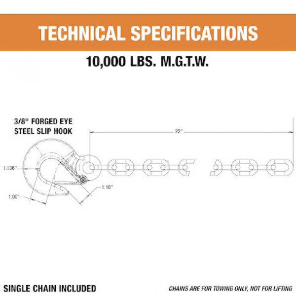 Image of 3/8x22 Inch Class 4 Trailer Safety Chain With 1 Forged Eye Slip Hook-30 Proof from Buyers Products. Part number: B03822SC