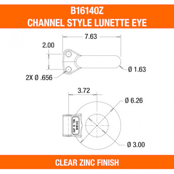 Image of Zinc Plated 10-Ton Forged Steel Tow Eye 3 Inch I.D. from Buyers Products. Part number: B16140Z