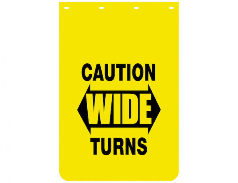 Image of Caution Wide Turns Yellow Polymer Mudflaps 24x36 Inch from Buyers Products. Part number: B2436YC