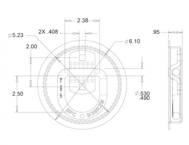 Image of 1/2 Inch Forged D-Ring With 2-Hole Mounting Bracket With Recessed Pan Mount from Buyers Products. Part number: B38RP