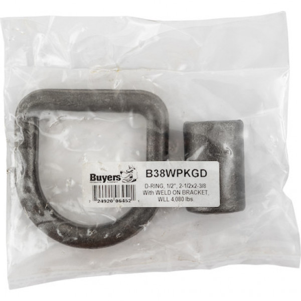 Image of 1/2 Inch Forged D-Ring With Weld-On Mounting Bracket, Packaged from Buyers Products. Part number: B38WPKGD