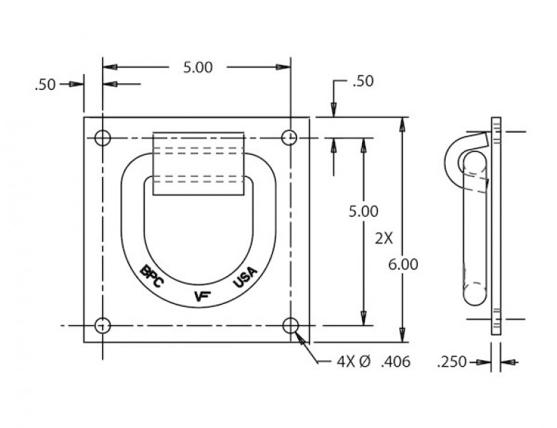 Image of 5/8 Inch Forged D-Ring With 4-Hole Integral Mounting Bracket from Buyers Products. Part number: B40MP