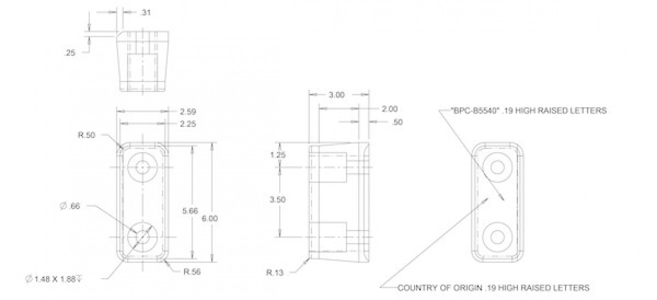 Image of Molded Rubber Bumper - 2-9/16 x 3 x 6 Inch Tall - Set of 2 from Buyers Products. Part number: B5540