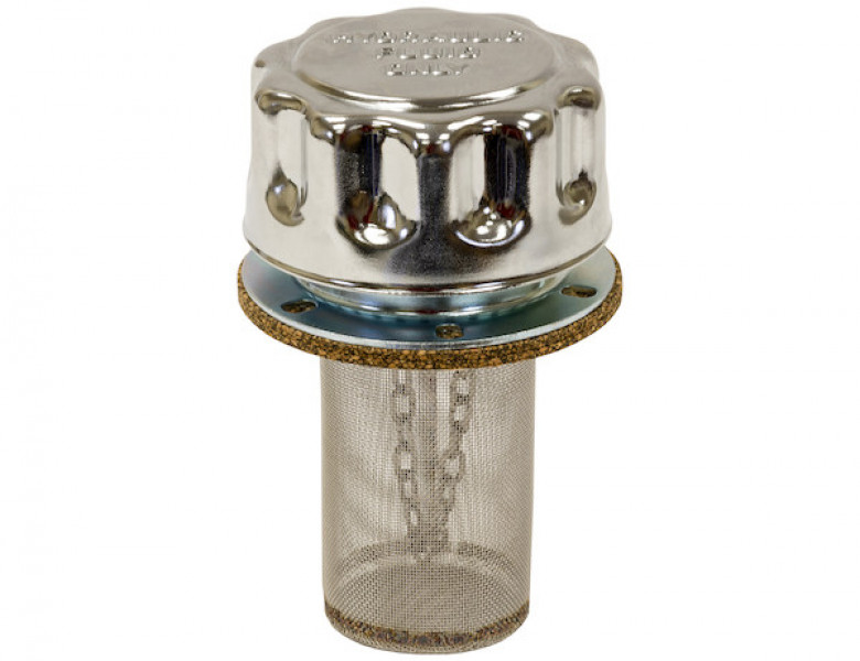 Image of Chrome Filler-Strainer Breather Cap Assembly With Plastic Basket from Buyers Products. Part number: BC40