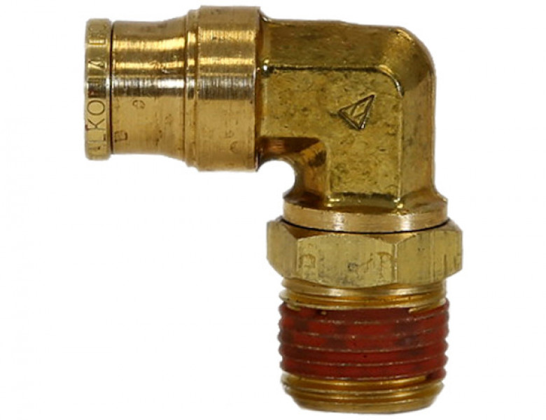 Image of Brass DOT Push-In Swivel Male Elbow 1/4 Inch Tube O.D. x 1/8 Inch Pipe Thread from Buyers Products. Part number: BE90M25P125S