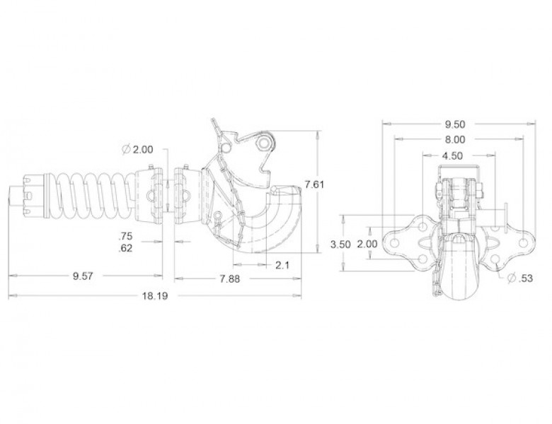 Image of 15 Ton Swivel Type Pintle Hook - Compares to Holland# PH-T-100A from Buyers Products. Part number: BP100A