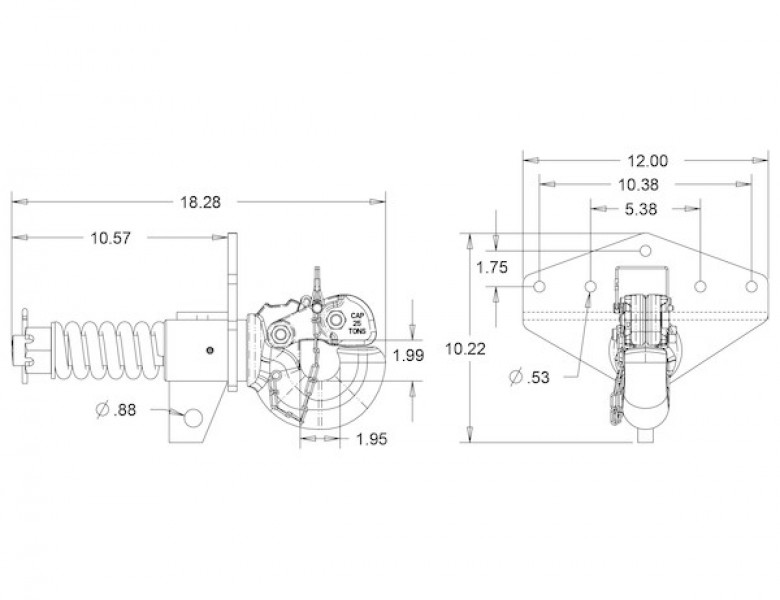 Image of 25 Ton Swivel Type Pintle Hook with T-bracket - Compares to Wallace # 2046103 from Buyers Products. Part number: BP225