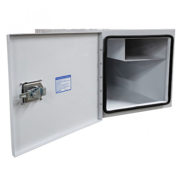 Image of 24x24x96 Inch White Steel Straight Side Tunnel Truck Tool Box with Shelf from Buyers Products. Part number: BP242496W