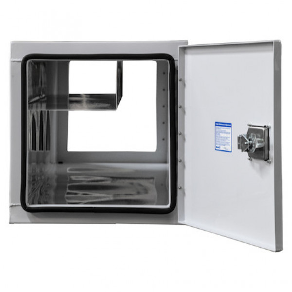 Image of 24x24x96 Inch White Steel Straight Side Tunnel Truck Tool Box with Shelf from Buyers Products. Part number: BP242496W
